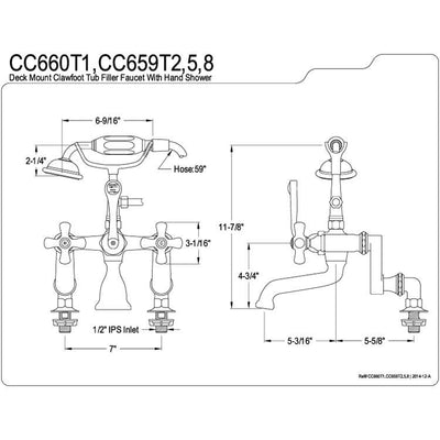 Kingston Oil Rubbed Bronze Deck Mount Clawfoot Tub Faucet w Hand Shower CC659T5