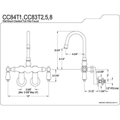 Kingston Brass Oil Rubbed Bronze Wall Mount Clawfoot Tub Filler Faucet CC83T5