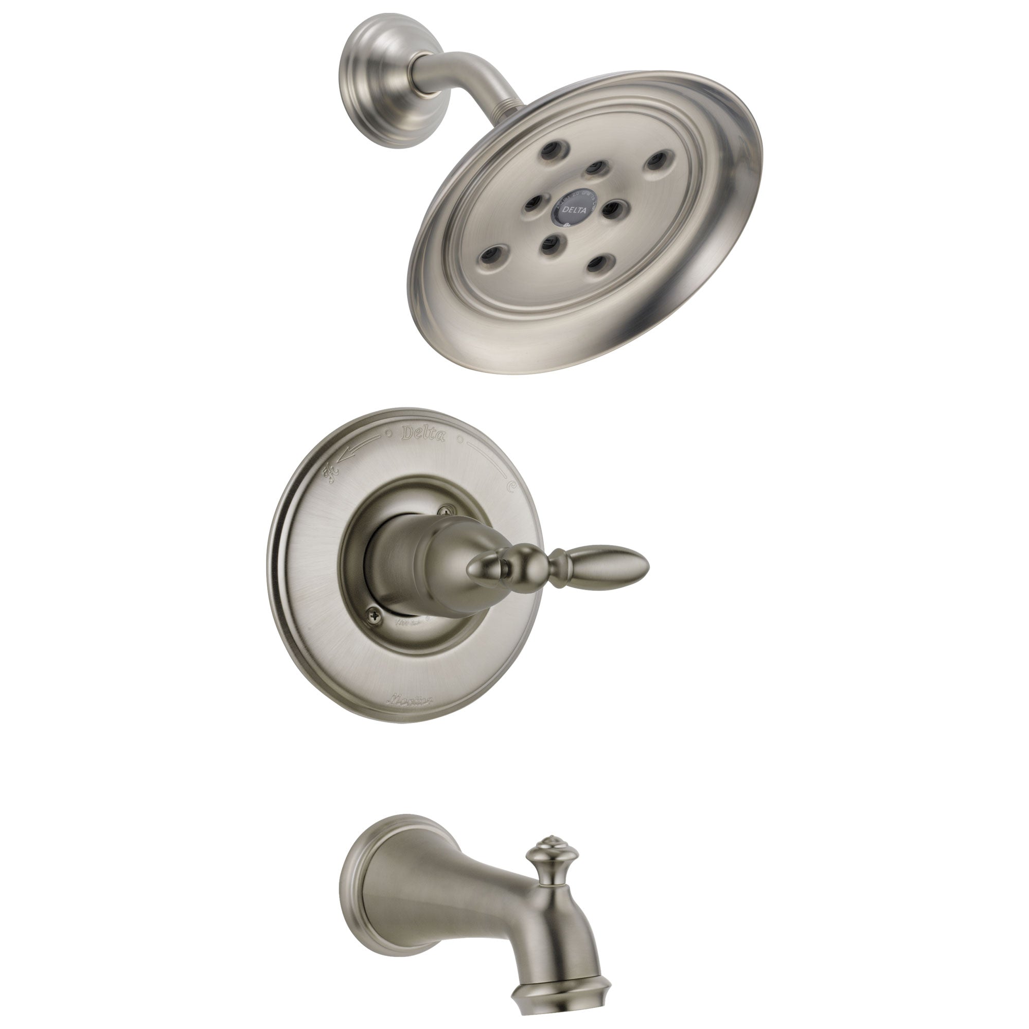 Delta Victorian Collection Stainless Steel Finish Monitor 14 Tub & Shower Combo Faucet INCLUDES Single Lever Handle and Rough-Valve without Stops D1499V