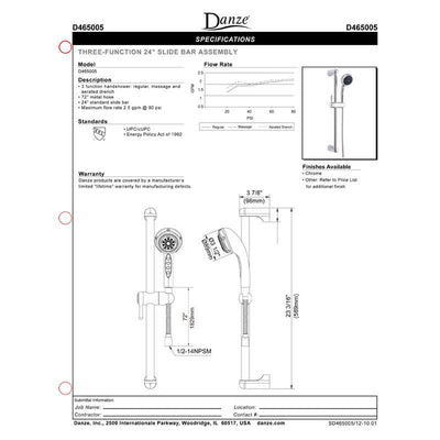 Danze Chrome 3 Function Personal Hand Held Shower Head Kit w/ Slide Bar