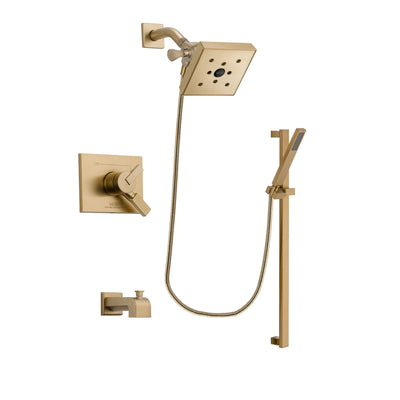 Delta Vero Champagne Bronze Finish Dual Control Tub and Shower Faucet System Package with Square Shower Head and Modern Handheld Shower with Square Slide Bar Includes Rough-in Valve and Tub Spout DSP4015V