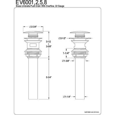 Kingston Polished Brass Push Pop-up vessel sink drain with Overflow Hole EV6002