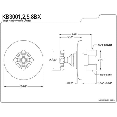 Kingston Brass Chrome Wall Volume Control Valve for Shower Faucet KB3001BX