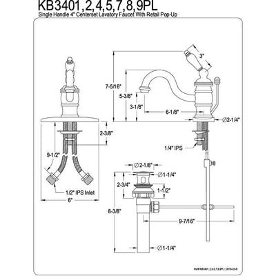 Kingston Chrome Single Handle 4" Centerset Bathroom Faucet w Pop-up KB3401PL