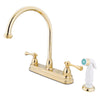 Kingston Polished Brass Two Handle 8" Kitchen Faucet with White Sprayer KB3752BL