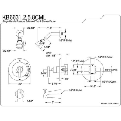 Kingston Polished Brass Manhattan tub & shower faucet combination KB6632CML