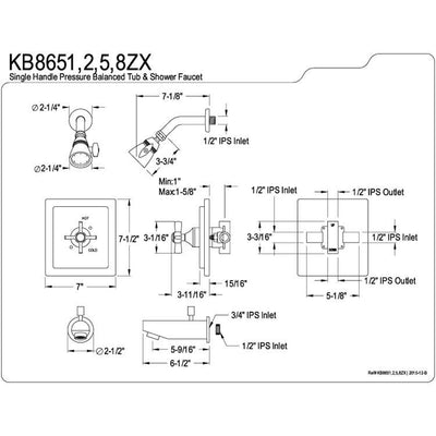 Kingston Brass KB8651ZX Tub and Shower Combination Faucet Polished Chrome