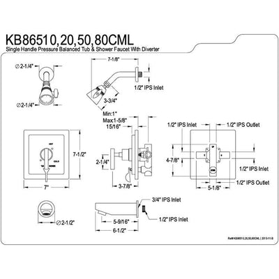 Kingston Oil Rubbed Bronze Manhattan tub & shower faucet combination KB86550CML
