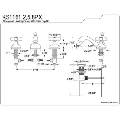 Kingston Satin Nickel 2 Handle Widespread Bathroom Faucet w Pop-up KS1168PX