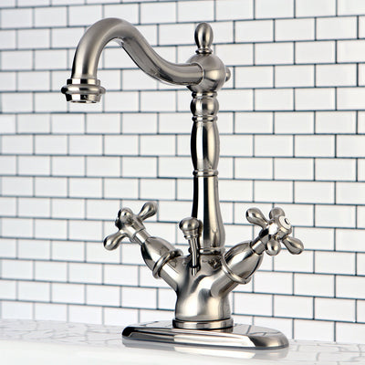 Kingston Satin Nickel 2 Handle Single Hole Bathroom Faucet w Drain KS1438AX