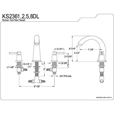 Kingston Brass Concord Chrome Two Handle Roman tub filler faucet KS2361DL