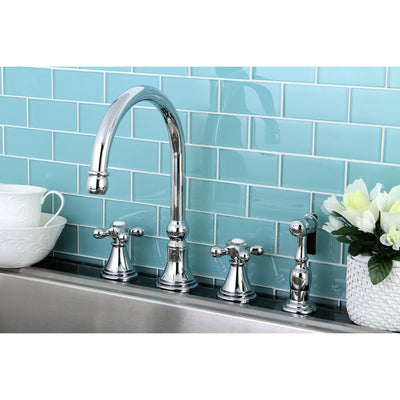 Kingston Brass Chrome 8" Deck Mount Kitchen Faucet with Brass Sprayer KS2791AXBS