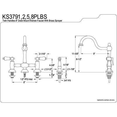 Oil Rubbed Bronze 8" Bridge two handle Kitchen Faucet w spray KS3795PLBS