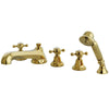 Kingston Brass Polished Brass Roman Tub Filler Faucet with Sprayer KS43025BX