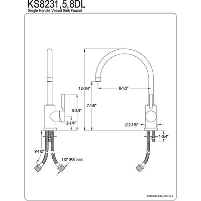 Kingston Brass Concord Satin Nickel Single Handle Vessel Sink Faucet KS8238DL