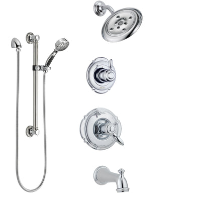 Delta Victorian Chrome Finish Tub and Shower System with Dual Control Handle, 3-Setting Diverter, Showerhead, and Hand Shower with Grab Bar SS1745523