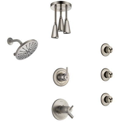 Delta Trinsic Dual Thermostatic Control Stainless Steel Finish Shower System, Diverter, Showerhead, Ceiling Showerhead, and 3 Body Sprays SS17T2591SS6