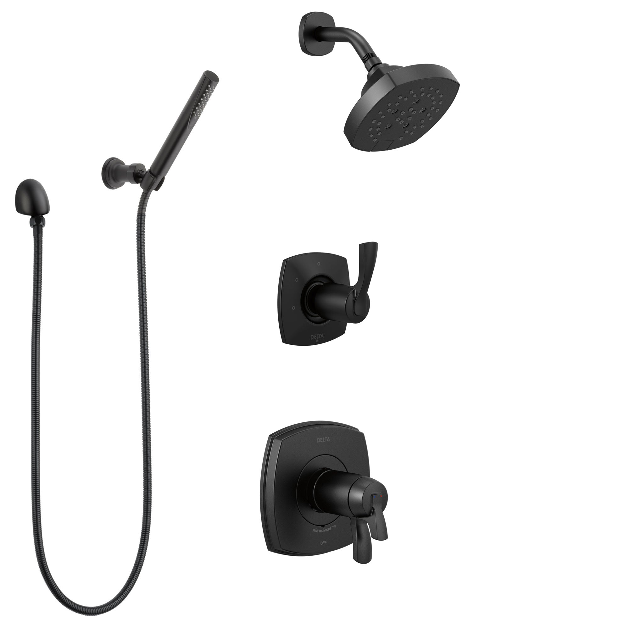 Delta Stryke Matte Black Finish Modern Thermostatic Shower System with Wall Mount Hand Shower and Multi-Setting Showerhead SS17T2763BL4