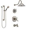 Delta Cassidy Stainless Steel Finish Dual Thermostatic Control Tub and Shower System, Diverter, Showerhead, and Hand Shower with Grab Bar SS17T4972SS3