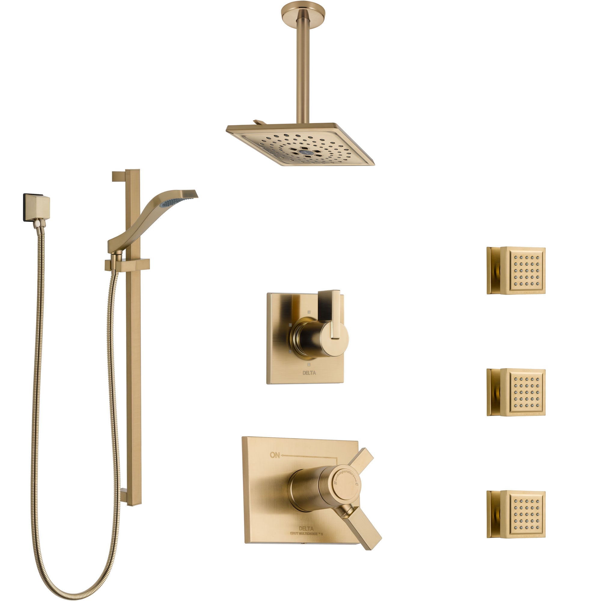 Delta Vero Champagne Bronze Shower System with Dual Thermostatic Control, Diverter, Ceiling Showerhead, 3 Body Sprays, and Hand Shower SS17T532CZ6