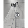 Delta Linden Collection Chrome Monitor 17 Dual Control Shower only Faucet with Handspray and Showerhead Combo Includes Rough Valve with Stops D2324V