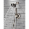Delta Linden Stainless Steel Finish Dual Control Shower only Faucet with Handspray and Showerhead Combo Includes Trim Kit and Rough Valve with Stops D2316V