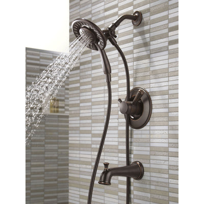 Delta Linden Collection Venetian Bronze Temp and Pressure Control Tub and Shower with 2-in-1 Hand Shower / Showerhead Includes Rough Valve without Stops D2287V