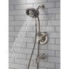 Delta Linden Collection Stainless Steel Finish Dual Control Tub and Shower Faucet with Hand Spray / Showerhead Combo Includes Rough Valve with Stops D2284V