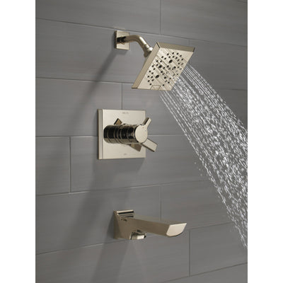 Delta Pivotal Polished Nickel Finish H2Okinetic Tub and Shower Combination Faucet Includes Cartridge, Handles, and Valve with Stops D3324V