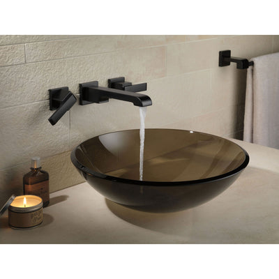 Delta Ara Collection Matte Black Finish Modern Two Handle Wall Mounted Bathroom Lavatory Sink Faucet Trim Kit (Requires Rough-in Valve) DT3567LFBLWL