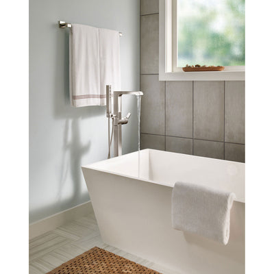 Delta Ara Collection Stainless Steel Finish Floor Mount Freestanding Tub Filler Faucet with Hand Shower Includes Trim Kit and Rough-in Valve D2072V