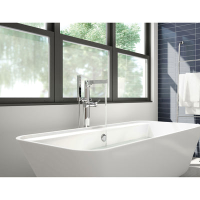 Delta Zura Collection Chrome Modern Floor Mount Freestanding Tub Filler Faucet with Hand Shower Includes Trim Kit and Rough-in Valve D2069V