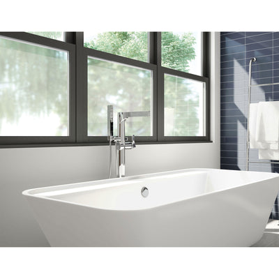 Delta Zura Collection Chrome Modern Floor Mount Freestanding Tub Filler Faucet with Hand Shower Includes Trim Kit and Rough-in Valve D2069V